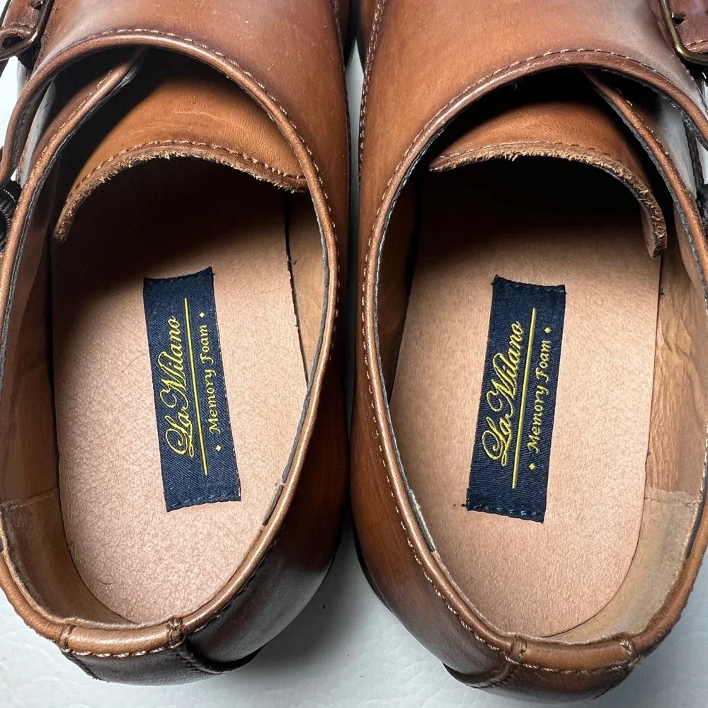 La Milano Albin Monk Strap Mens 8M Cognac Leather Cap Toe Dress Shoes A11641